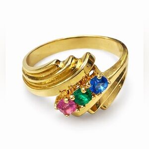 VTG Gold Tone Multi Color Gemstone Ring birthstone Trinity Statement Ring Y2K